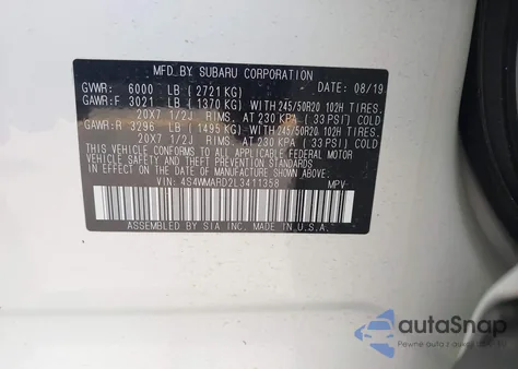 2020 Subaru Ascent Touring из США, поврежденный, VIN 4S4WMARD2L3411358